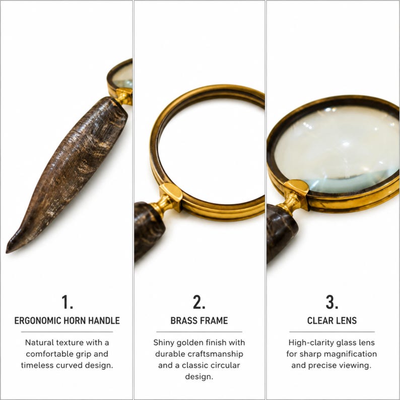 Brass Handheld Magnifier 4" with Bovine Horn Handle view 5