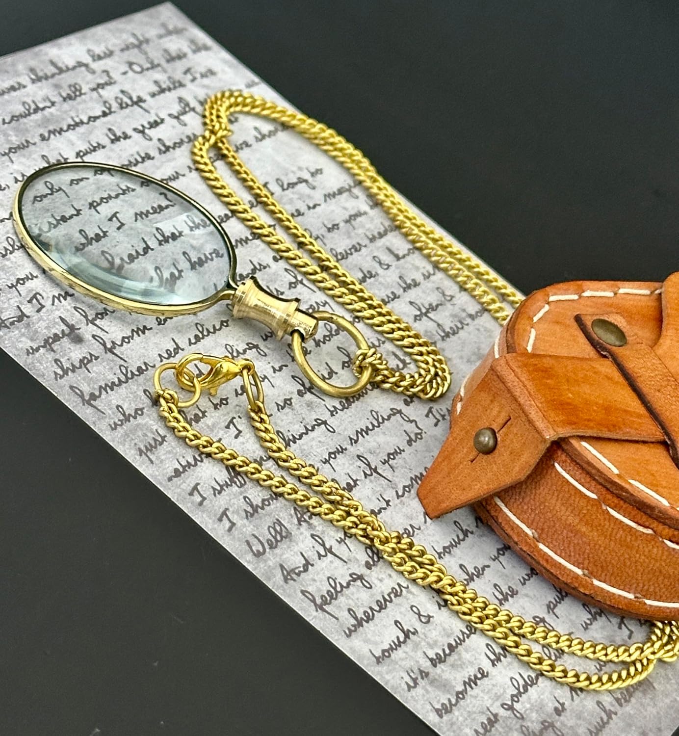 Polished Brass Pendant Magnifier 1.75" with 15" Chain view 2