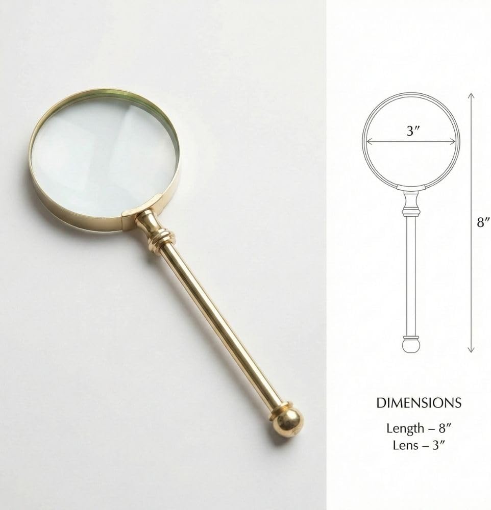 All-Brass Handheld Magnifier 3" with Steampunk Detailing view 3