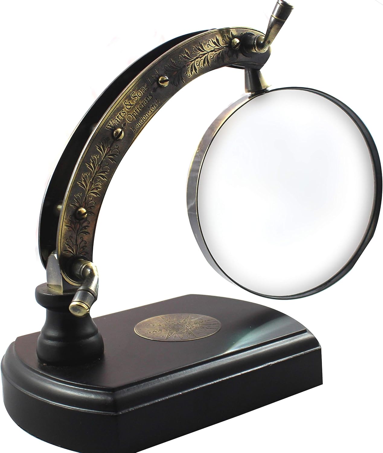 Antique Brass Magnifier 3.5" on Wooden Base Stand view 8