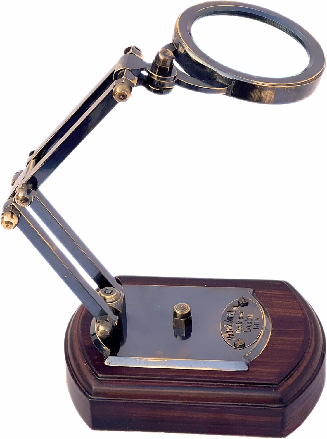 Antique Brass Magnifier 3.5" on Three-Hinge Adjustable Wooden Stand view 7