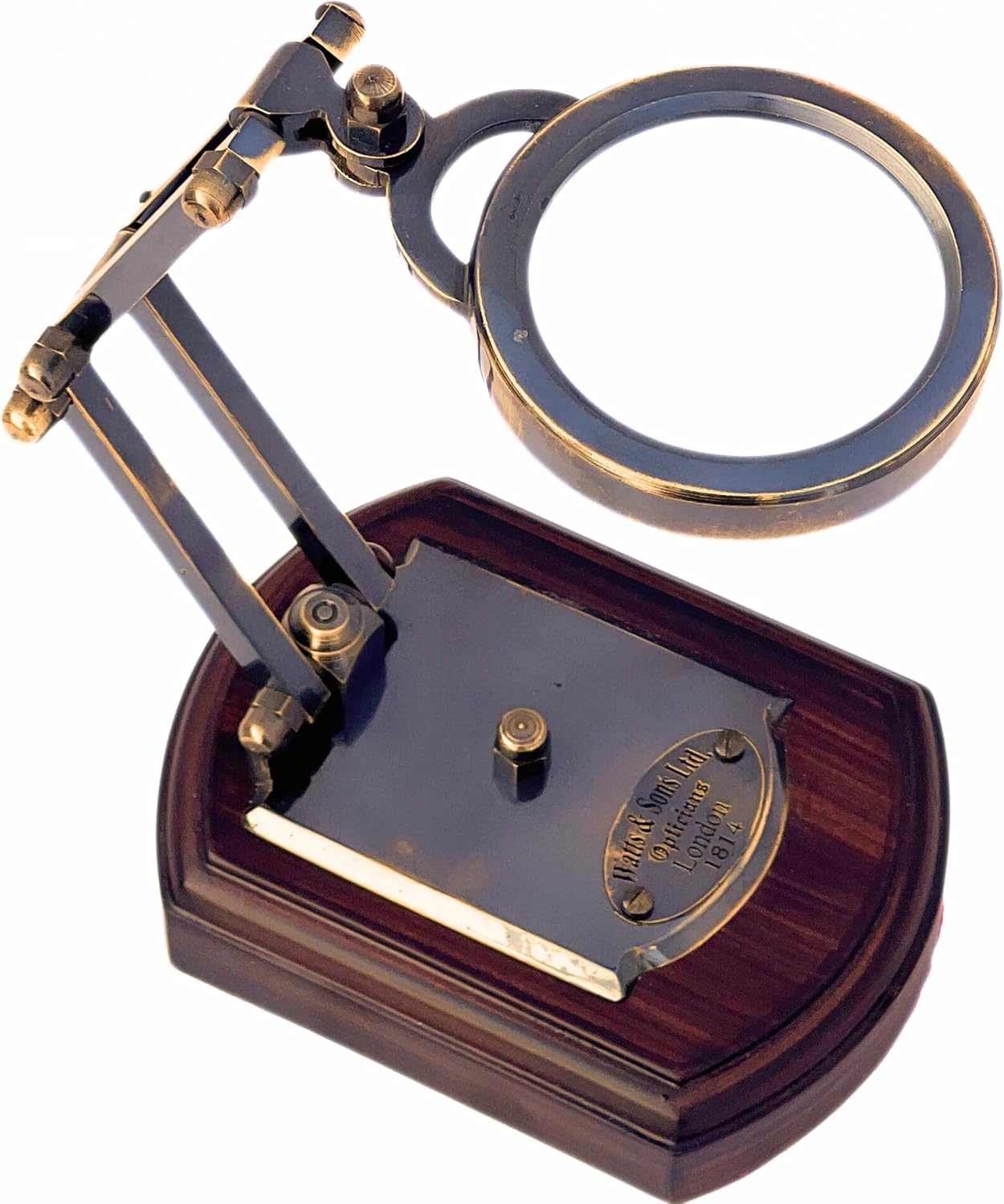 Antique Brass Magnifier 3.5" on Three-Hinge Adjustable Wooden Stand view 8