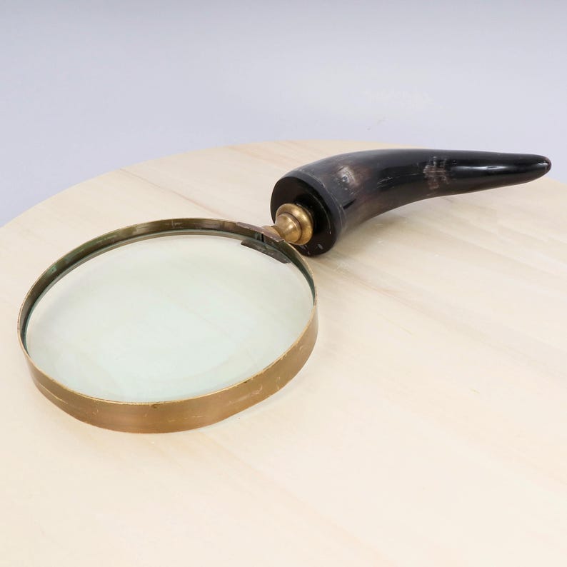 Brass Frame Handheld Magnifier 5" with Horn Handle view 2