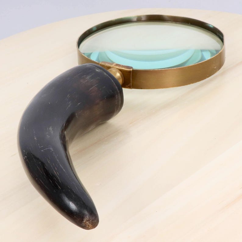 Brass Frame Handheld Magnifier 5" with Horn Handle view 7