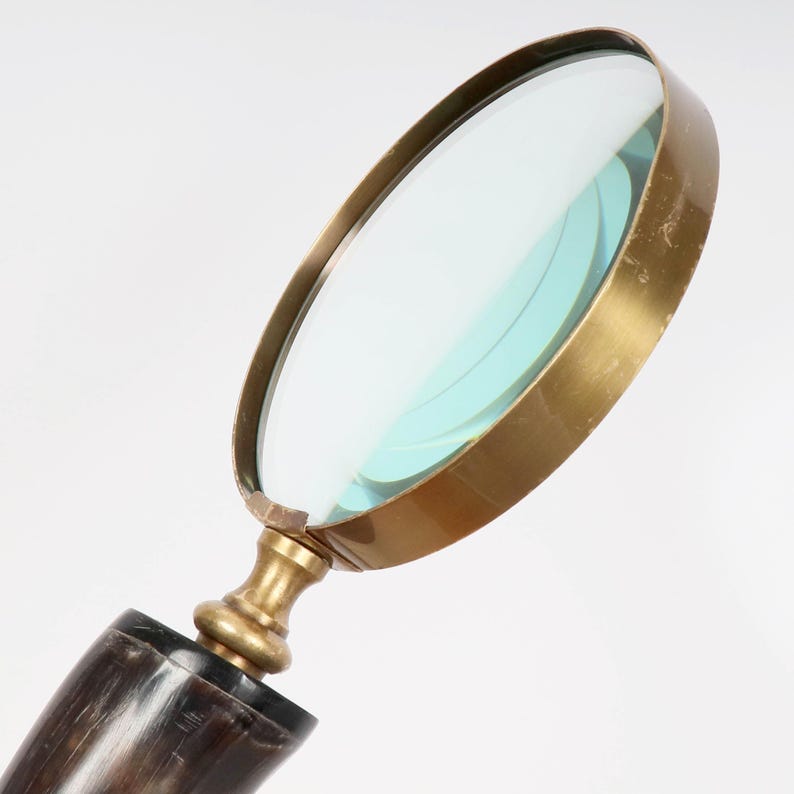 Brass Frame Handheld Magnifier 5" with Horn Handle view 9