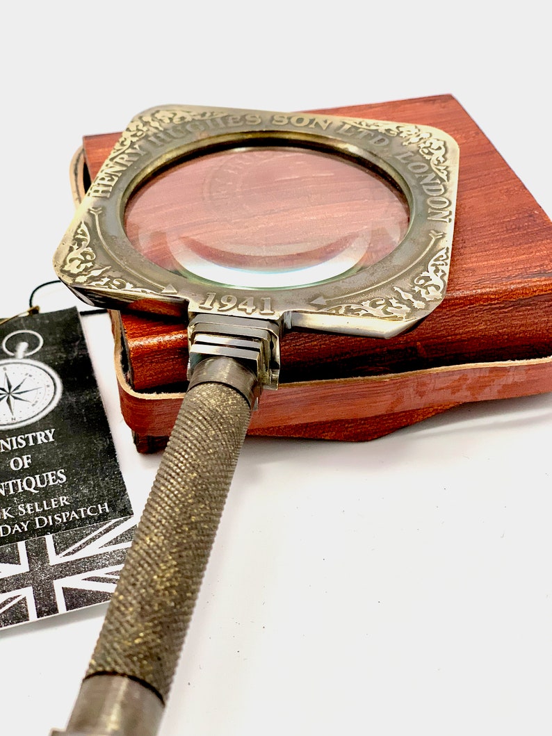 Foldable All-Brass Square Lens Magnifier 2.75" with Red Leather Sling Case view 2