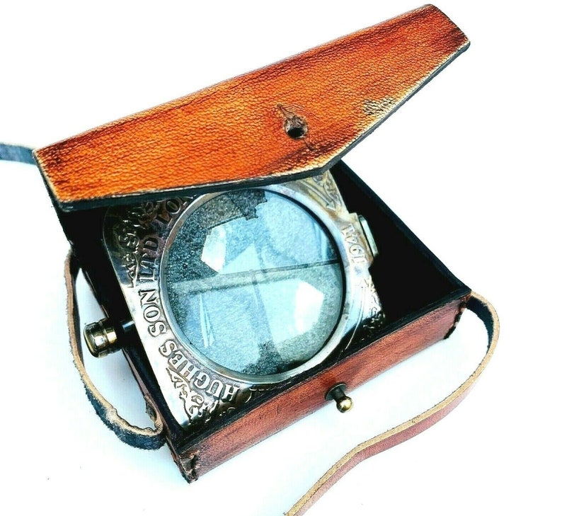 Foldable All-Brass Square Lens Magnifier 2.75" with Red Leather Sling Case view 3