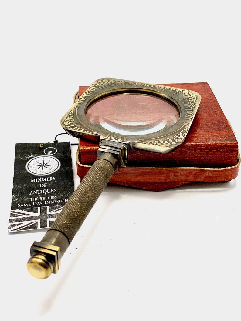 Foldable All-Brass Square Lens Magnifier 2.75" with Red Leather Sling Case view 11