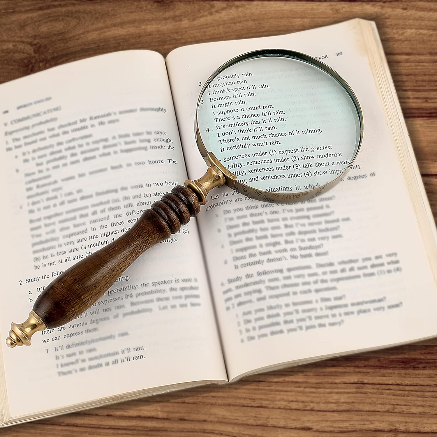 Brass Frame Handheld Magnifier 4" with Rosewood Handle view 3