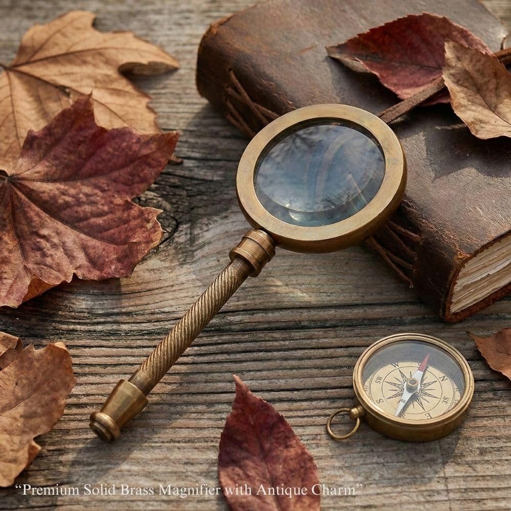 All-Brass Handheld Magnifier 2.75" with Ergonomic Handle view 2