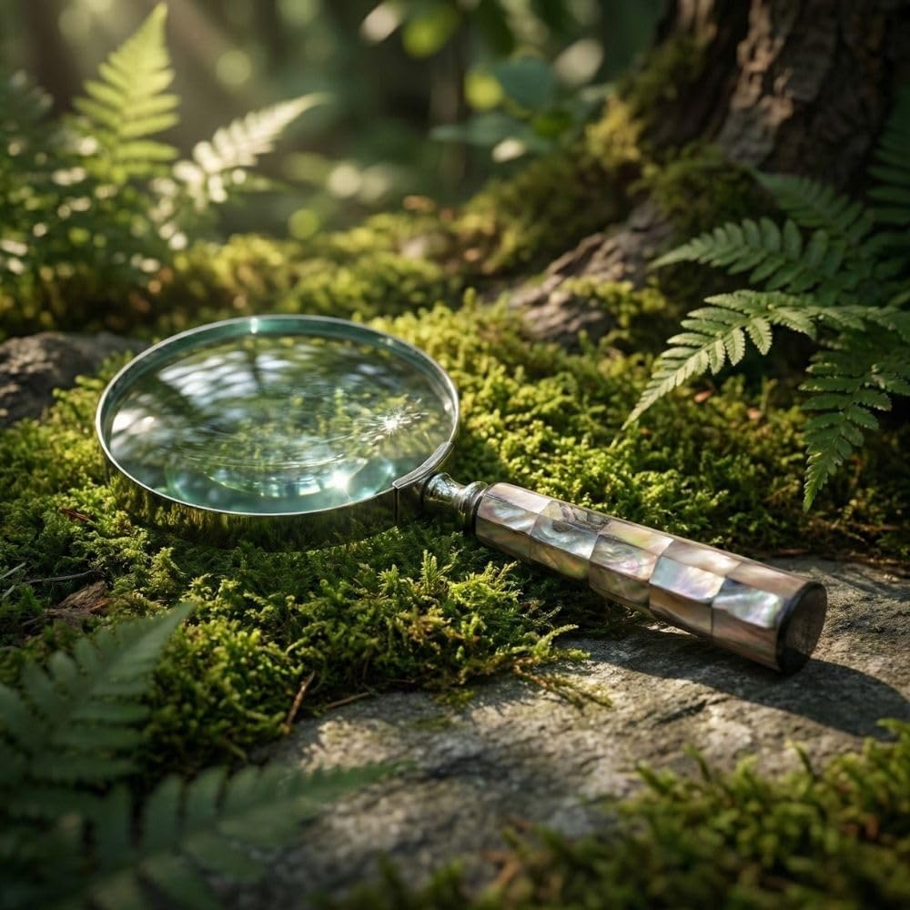 Brass Frame Handheld Magnifier 4" with Mother of Pearl Handle view 6