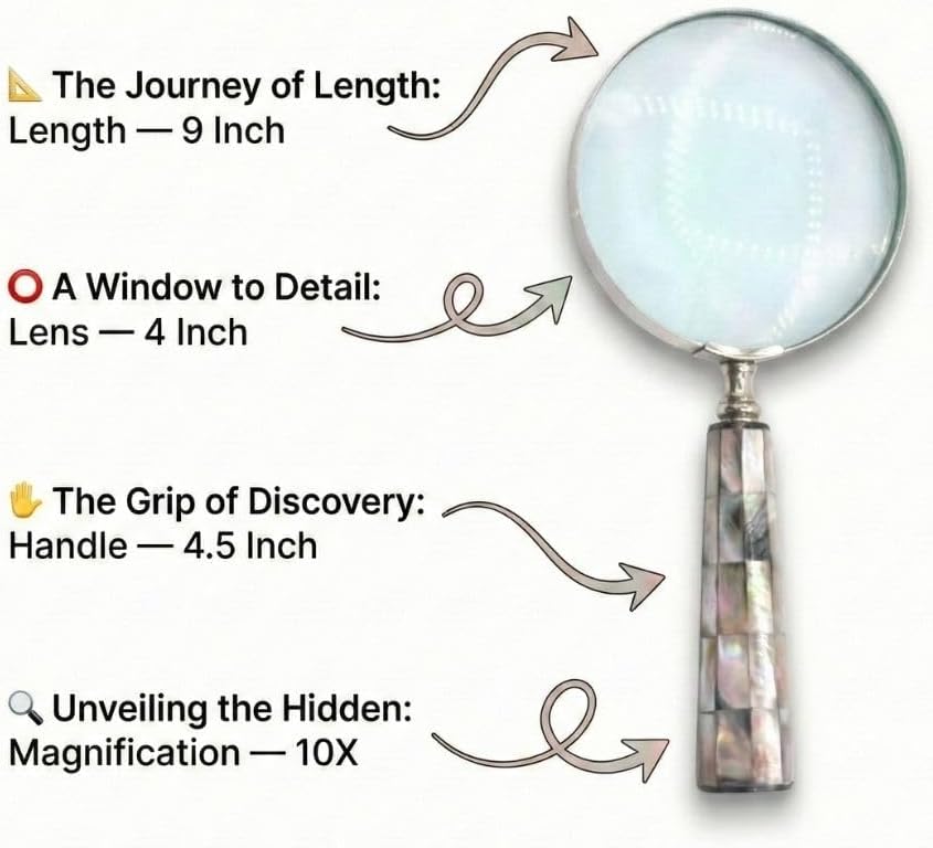 Brass Frame Handheld Magnifier 4" with Mother of Pearl Handle view 7