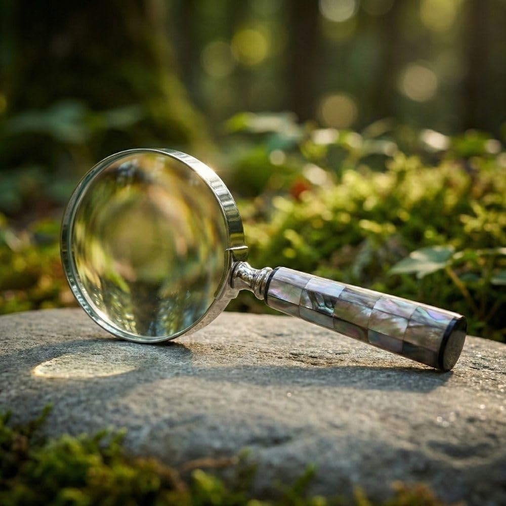 Brass Frame Handheld Magnifier 4" with Mother of Pearl Handle view 8