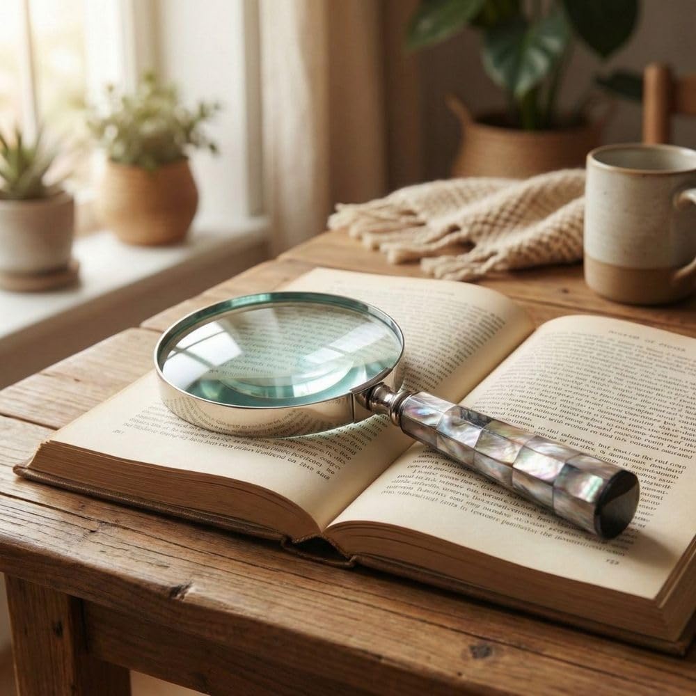 Brass Frame Handheld Magnifier 4" with Mother of Pearl Handle view 9