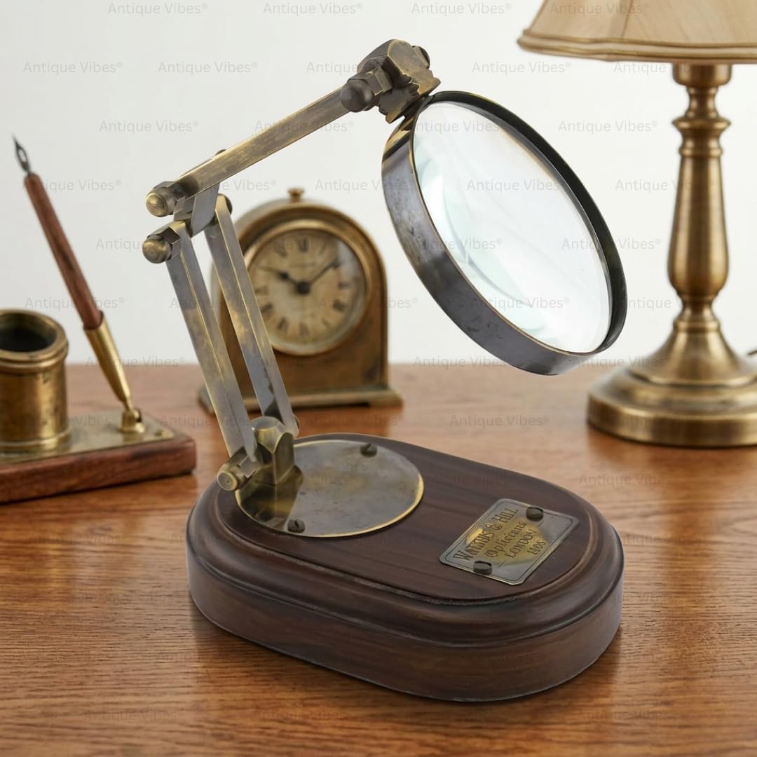 All-Brass Magnifier 3" on Three-Hinge Adjustable Wooden Base Stand view 10