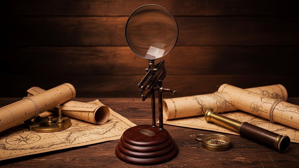 All-Brass Magnifier 4" on Wooden Stepped Round Base with Zigzag Mechanism view 8