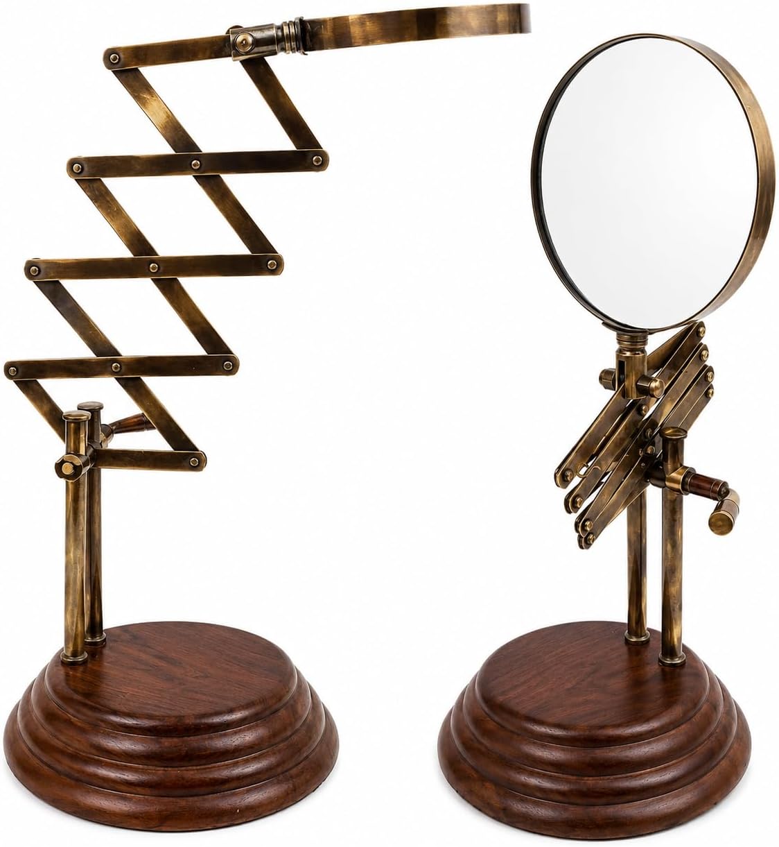 All-Brass Magnifier 4" on Wooden Stepped Round Base with Zigzag Mechanism view 9