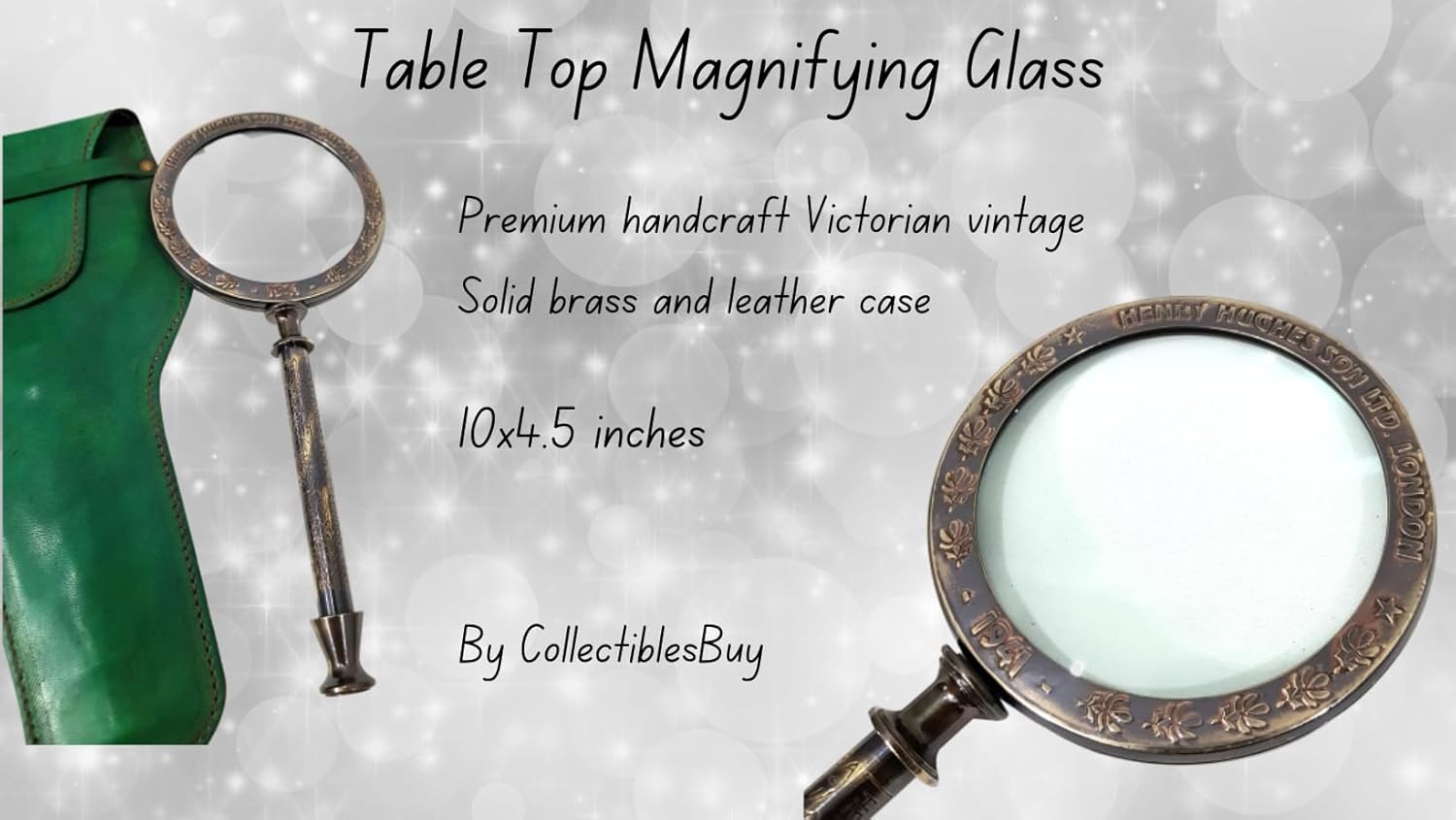 Solid Brass Handheld Magnifier 3" with Green Leather Case view 6