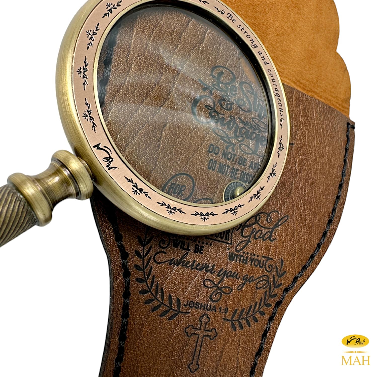 All-Brass Handheld Magnifier 3.2" with Bible Verse Engraving and Leather Case view 7