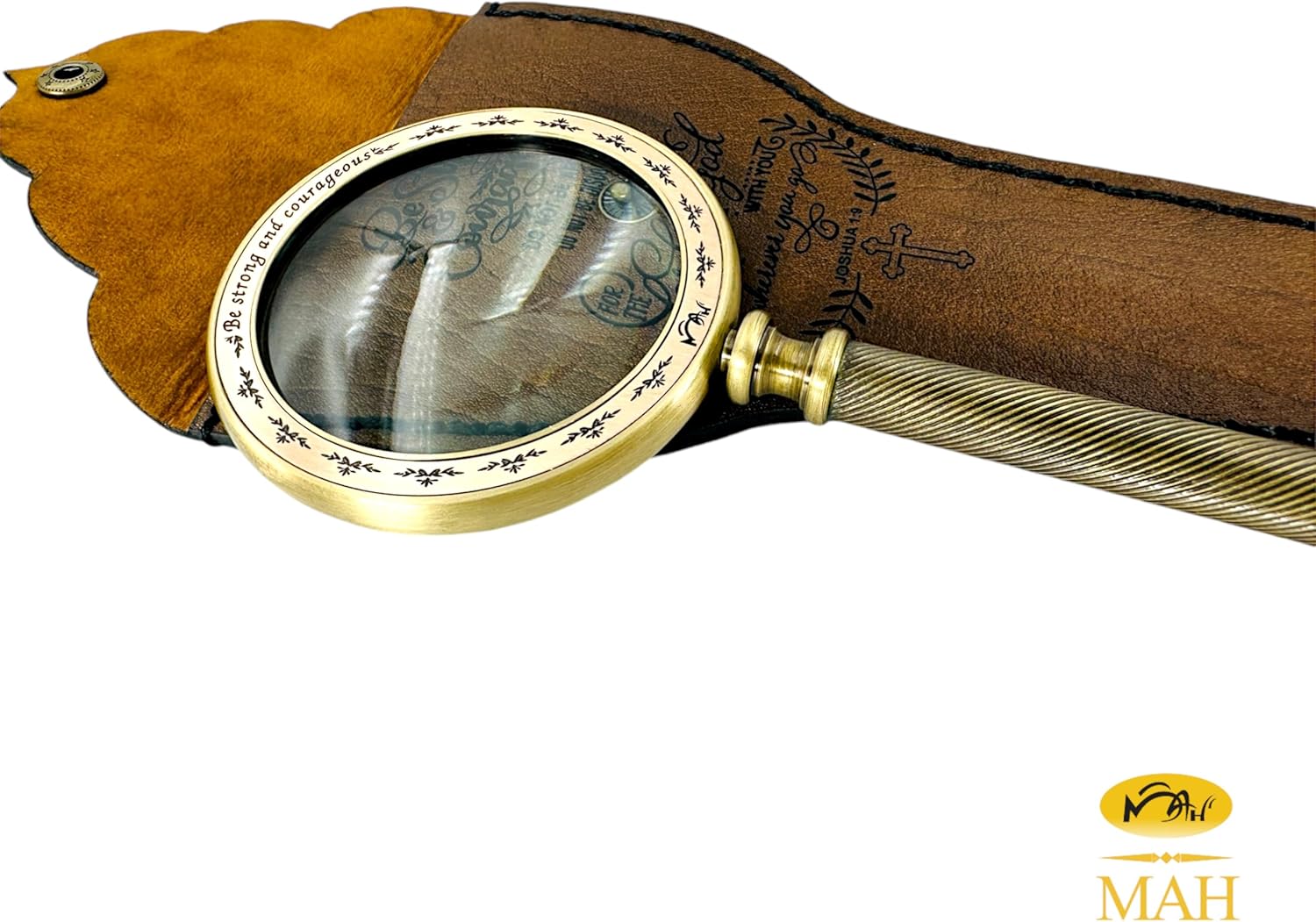 All-Brass Handheld Magnifier 3.2" with Bible Verse Engraving and Leather Case view 8