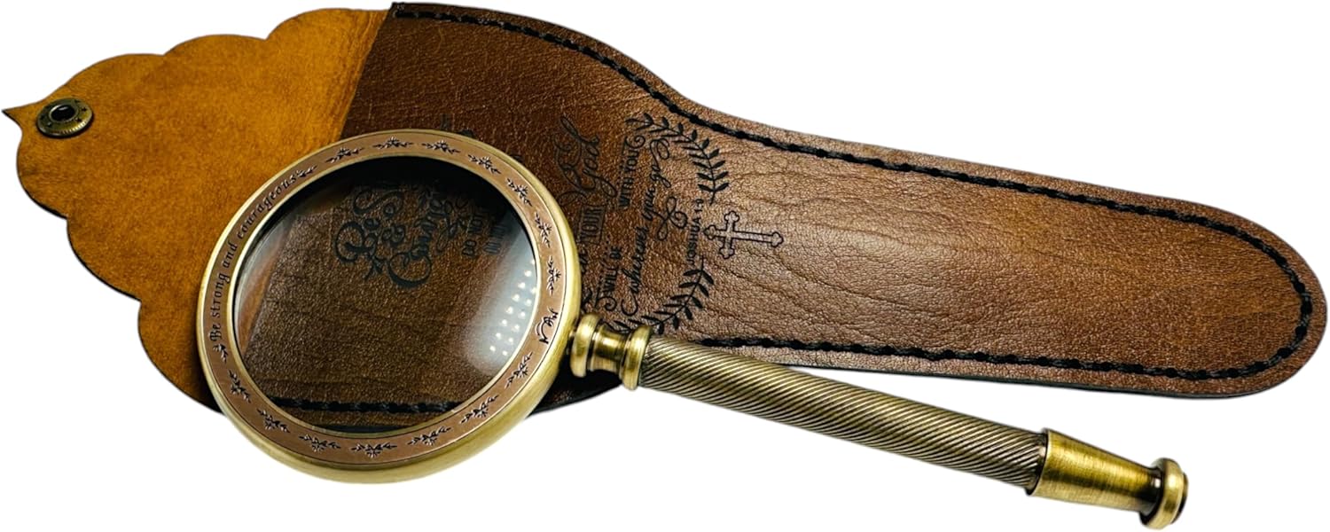 All-Brass Handheld Magnifier 3.2" with Bible Verse Engraving and Leather Case view 12