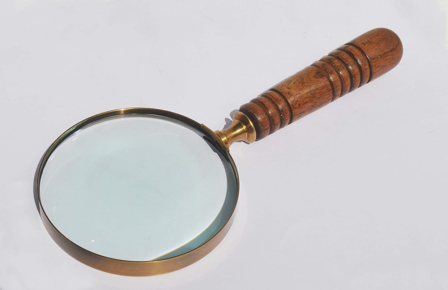 Brass Frame Handheld Magnifier 4" with Wooden Handle view 3
