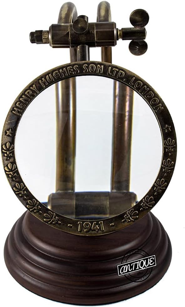 All-Brass Magnifier 4" on Adjustable Wooden Base — Henry Hughes and Sons Ltd London view 4