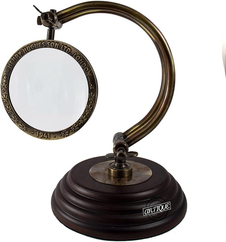 All-Brass Magnifier 4" on Adjustable Wooden Base — Henry Hughes and Sons Ltd London view 7