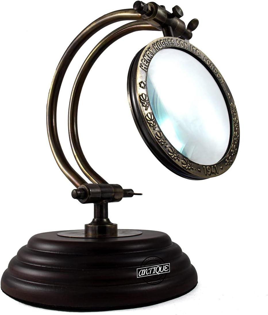 All-Brass Magnifier 4" on Adjustable Wooden Base — Henry Hughes and Sons Ltd London view 9