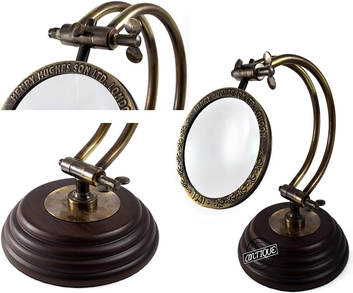 All-Brass Magnifier 4" on Adjustable Wooden Base — Henry Hughes and Sons Ltd London view 10