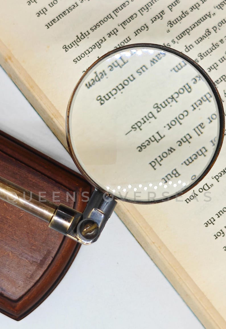 All-Brass Magnifier 2.5" on Extendable Arm MDF Wood Base Stand view 6
