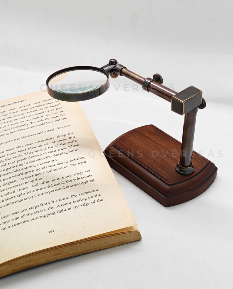 All-Brass Magnifier 2.5" on Extendable Arm MDF Wood Base Stand view 9