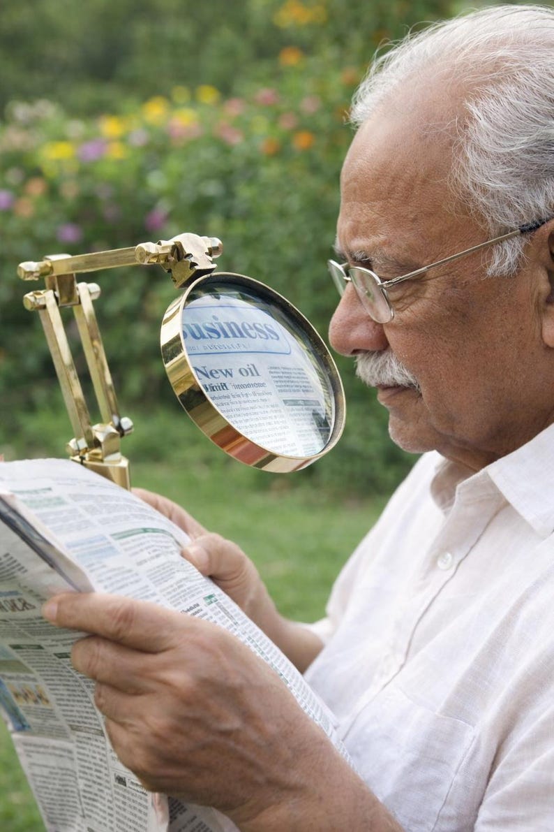 Polished Brass Magnifier 3" on Wooden Stand Base view 4