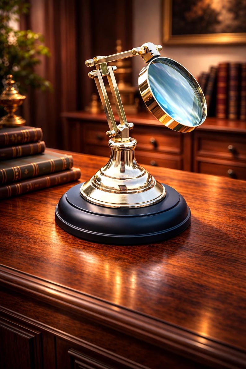 Polished Brass Magnifier 3" on Wooden Stand Base view 5
