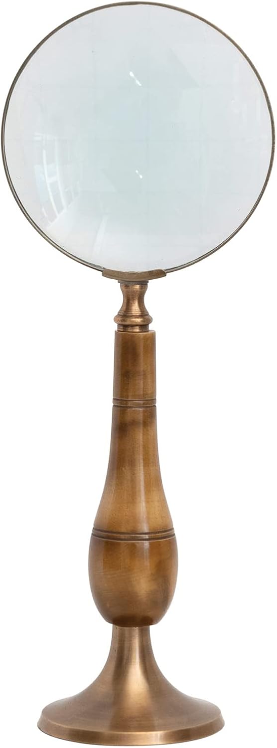 Vintage Brass Magnifier 4" with Carved Bone Handle and Matching Stand view 6