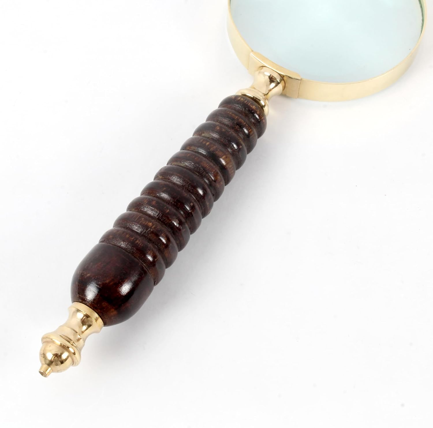 All-Brass Polished Handheld Magnifier 3.5" with Dark Brown Wooden Handle view 4