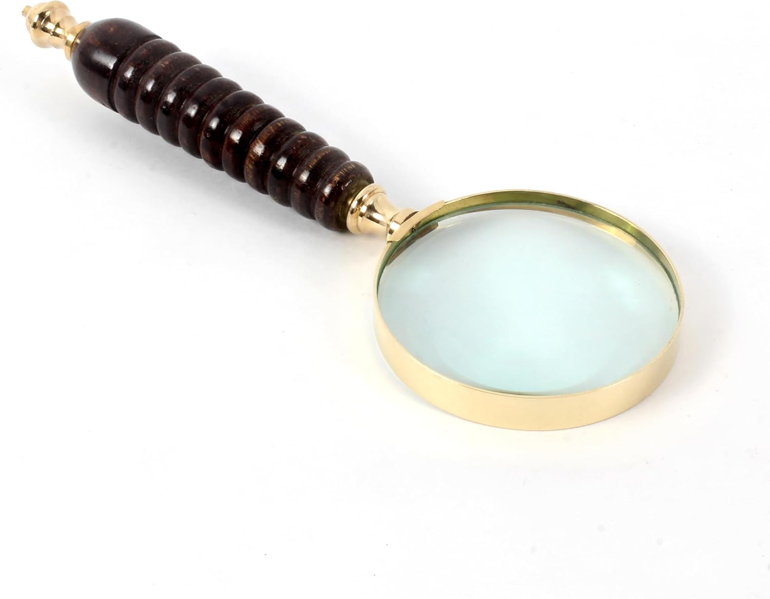 All-Brass Polished Handheld Magnifier 3.5" with Dark Brown Wooden Handle view 6