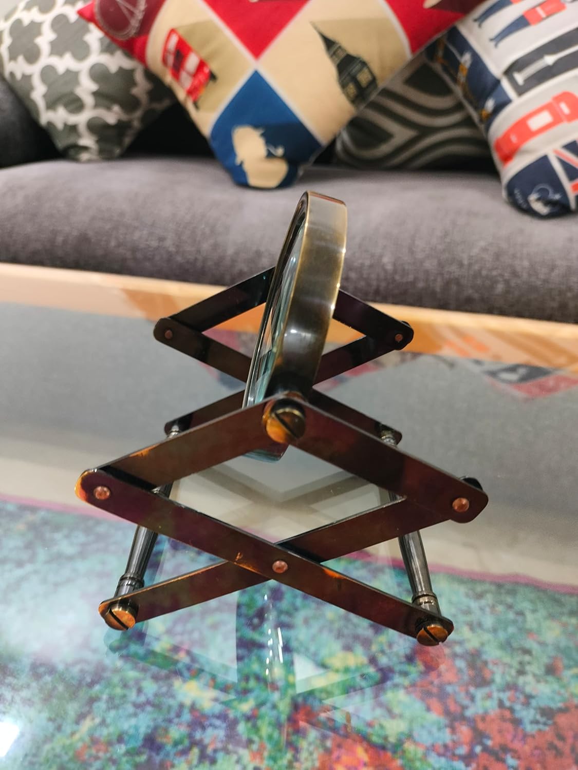 Antique Brass Channer Magnifier 3.5" on Foldable Zigzag Stand view 2