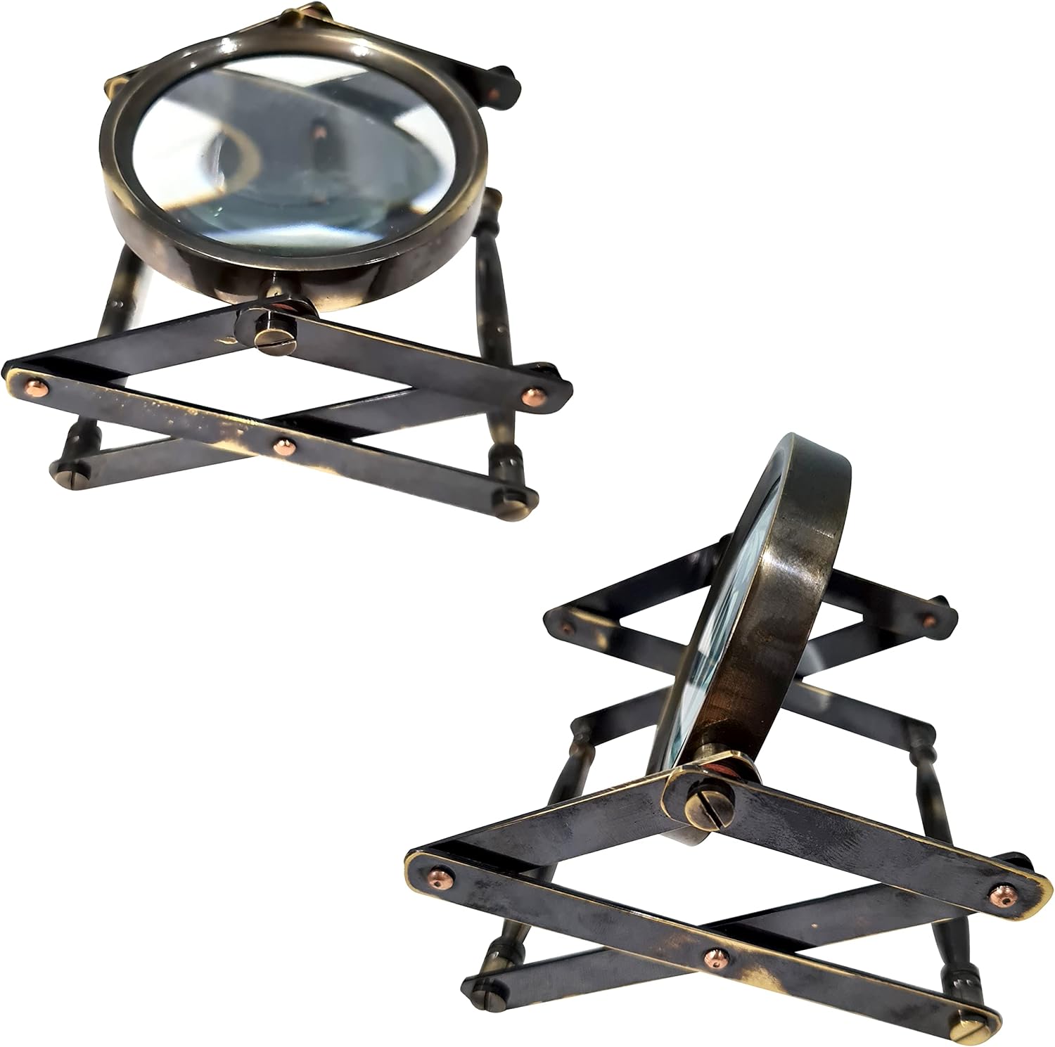 Antique Brass Channer Magnifier 3.5" on Foldable Zigzag Stand view 6