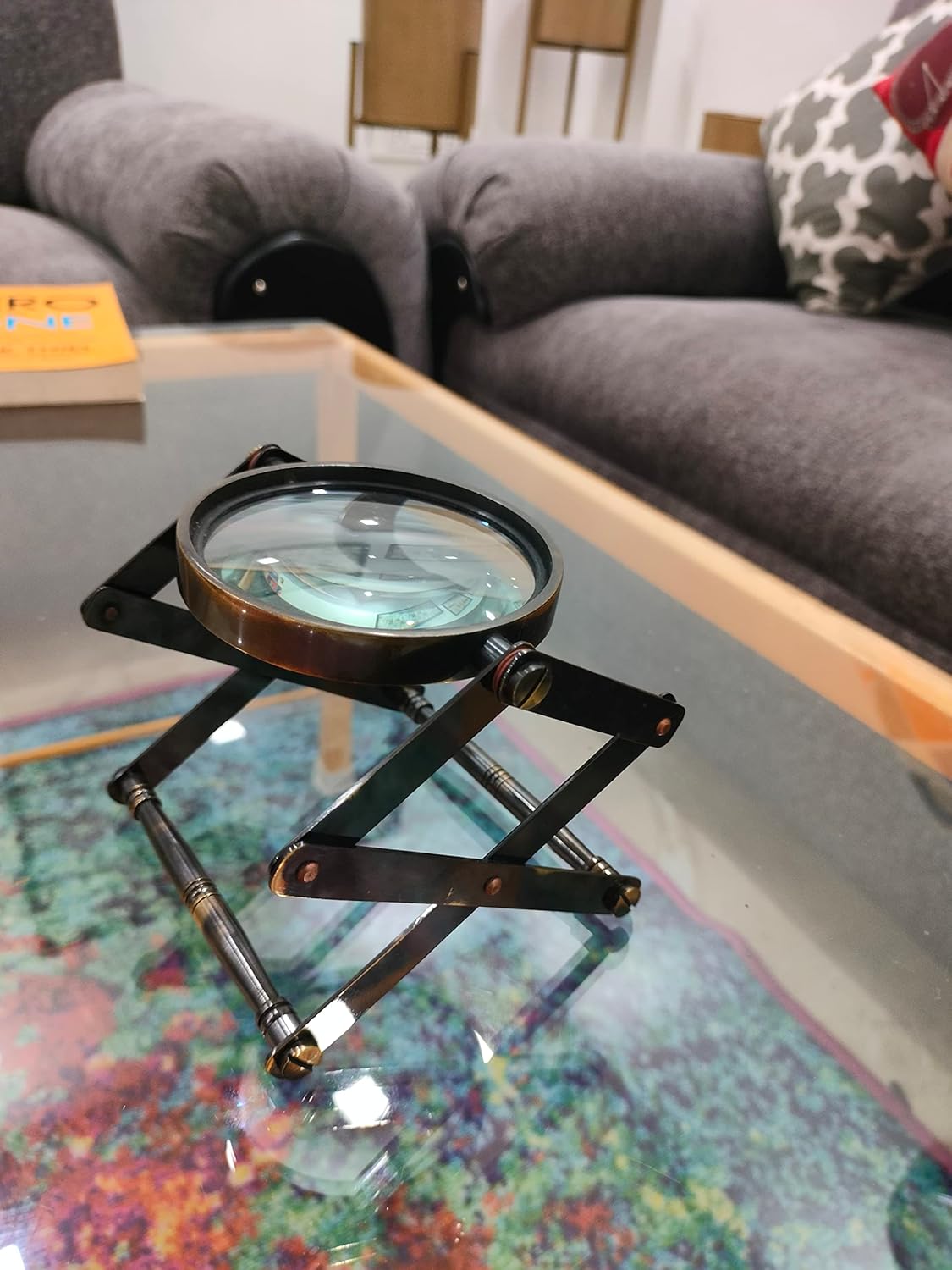 Antique Brass Channer Magnifier 3.5" on Foldable Zigzag Stand view 7