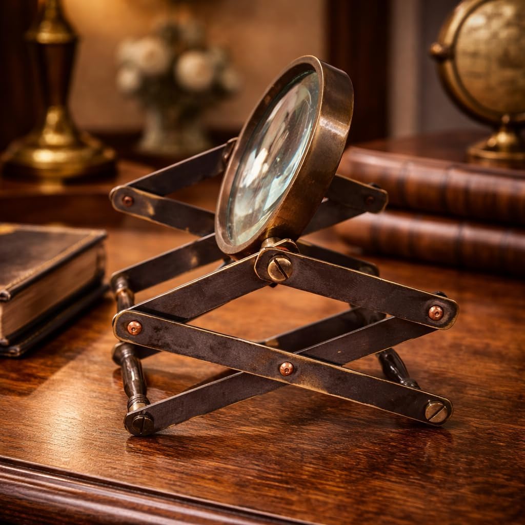 Antique Brass Channer Magnifier 3.5" on Foldable Zigzag Stand view 8