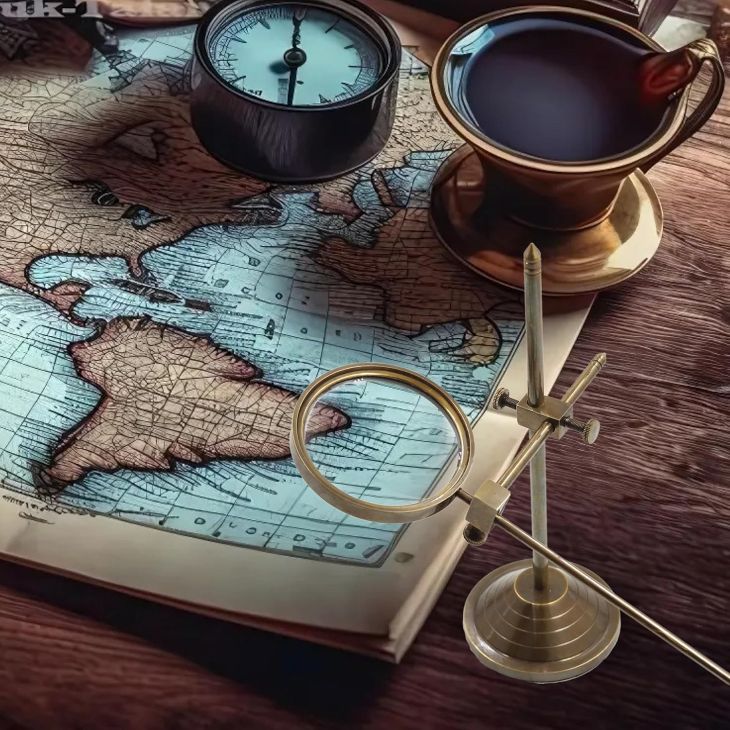 All-Brass Magnifier 3" on Highly Adjustable Antique Stand view 2