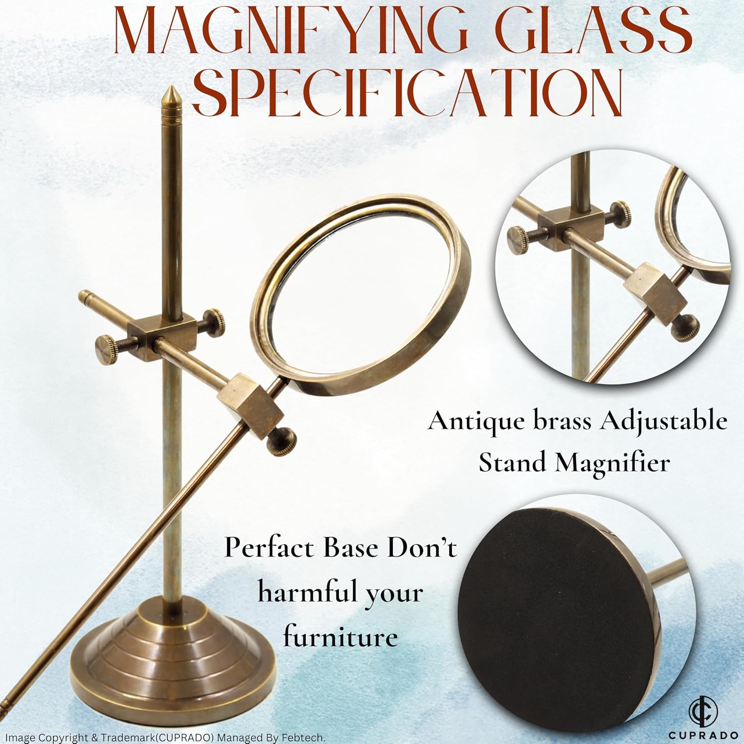 All-Brass Magnifier 3" on Highly Adjustable Antique Stand view 4