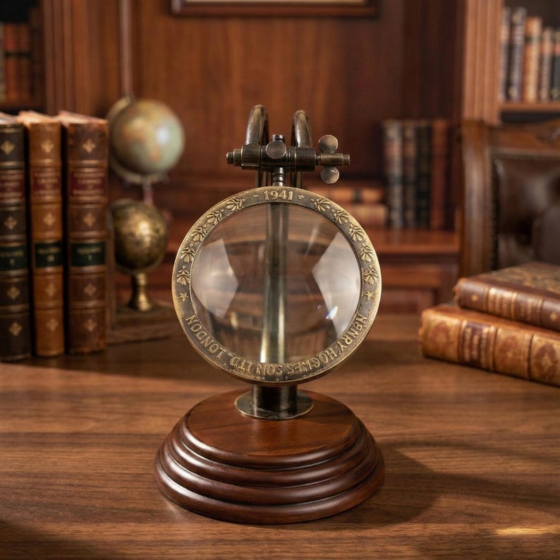 All-Brass Magnifier 3.5" on Adjustable Wooden Stand view 3
