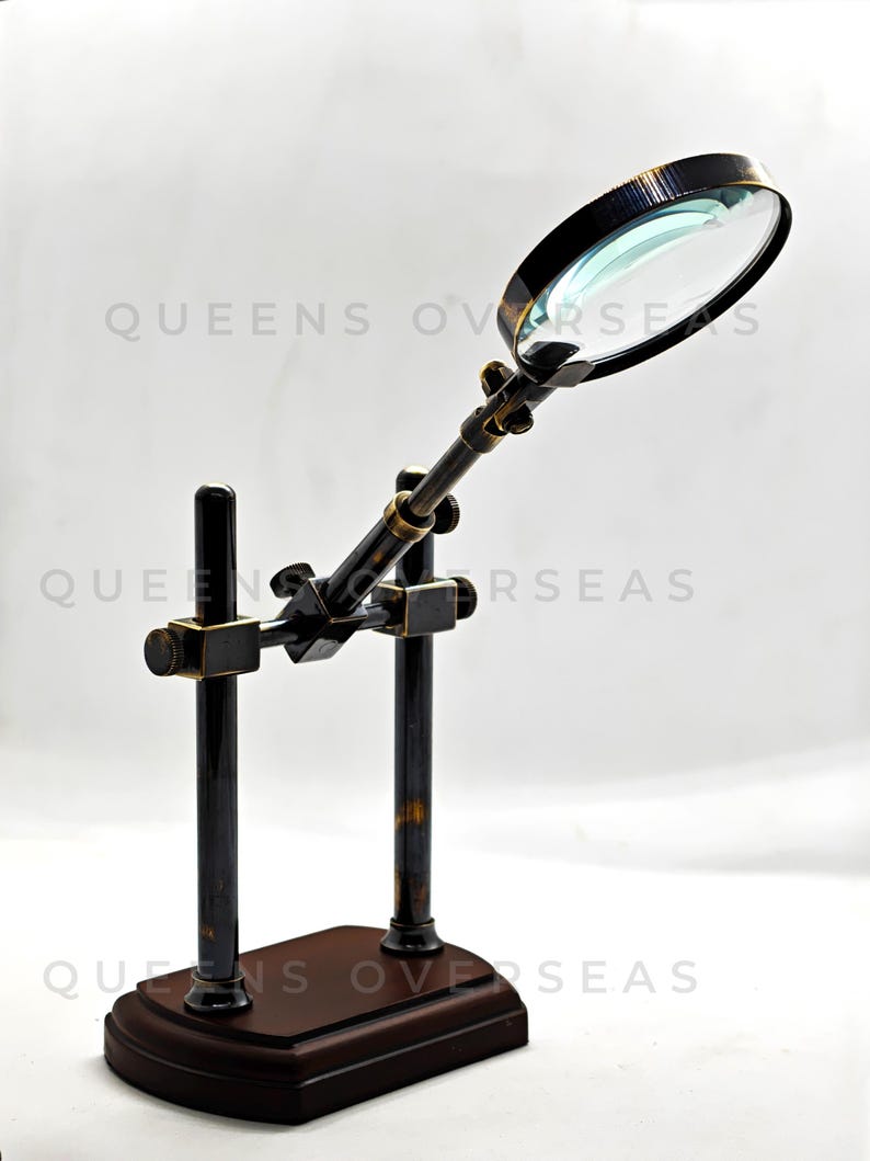 All-Brass Magnifier 2.5" on Extendable Arm Wooden Base Stand view 5