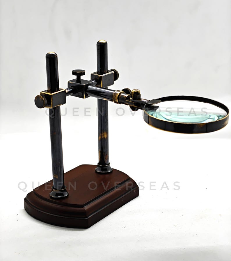 All-Brass Magnifier 2.5" on Extendable Arm Wooden Base Stand view 6