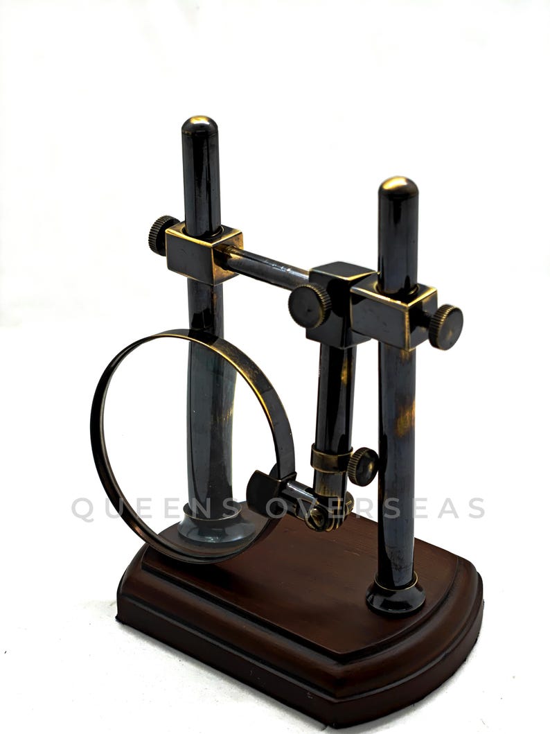All-Brass Magnifier 2.5" on Extendable Arm Wooden Base Stand view 9