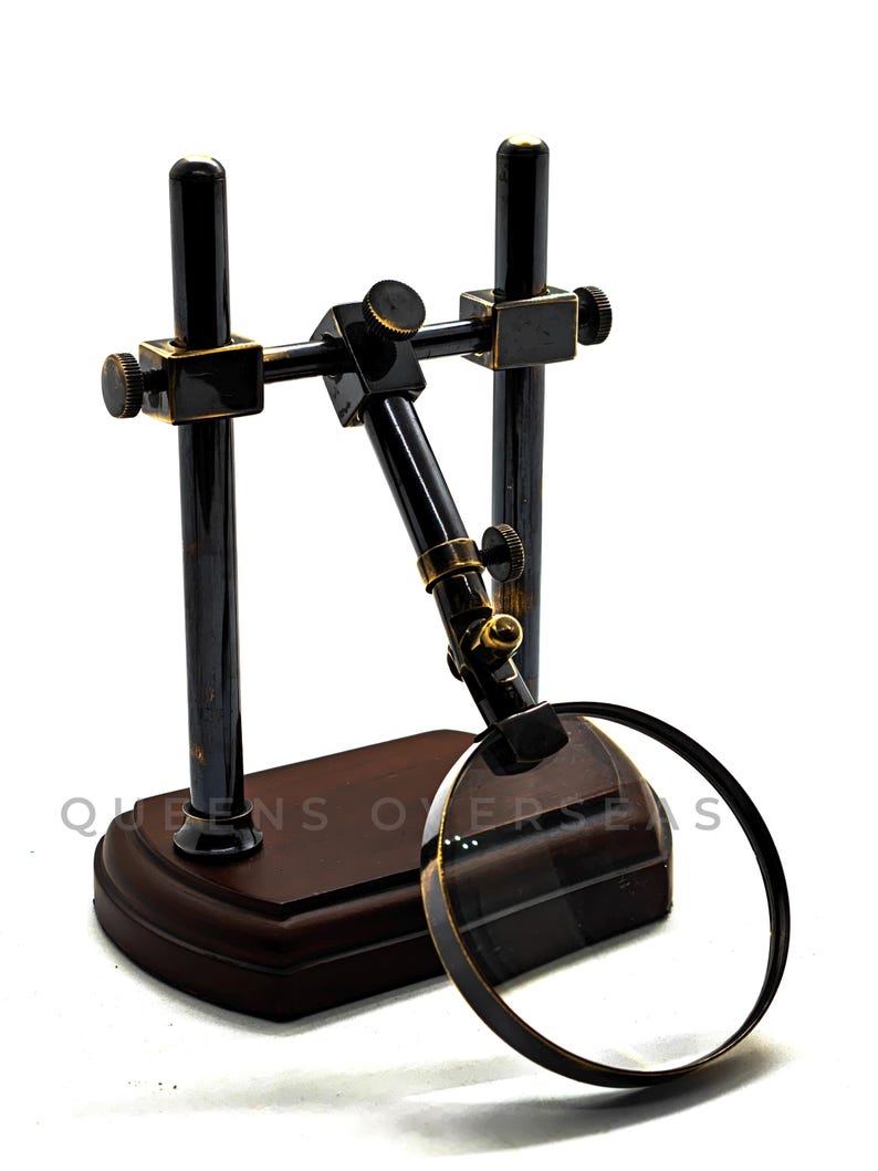 All-Brass Magnifier 2.5" on Extendable Arm Wooden Base Stand view 10