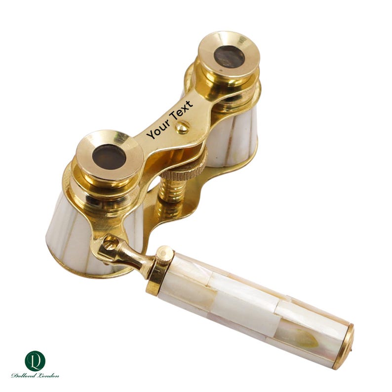 Brass Opera Glasses with Wooden Box — White Pearl view 2
