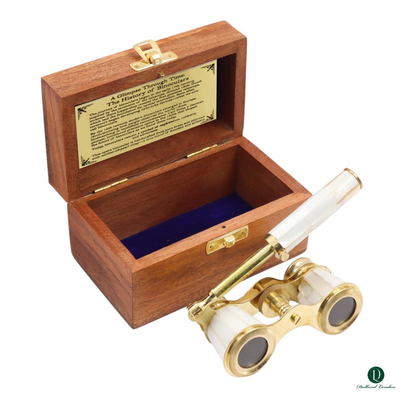 Brass Opera Glasses with Wooden Box — White Pearl view 3